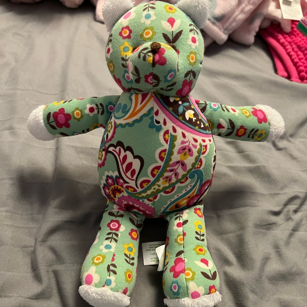 Vera Bradley baby stuffed bear green paisley print like new barely used